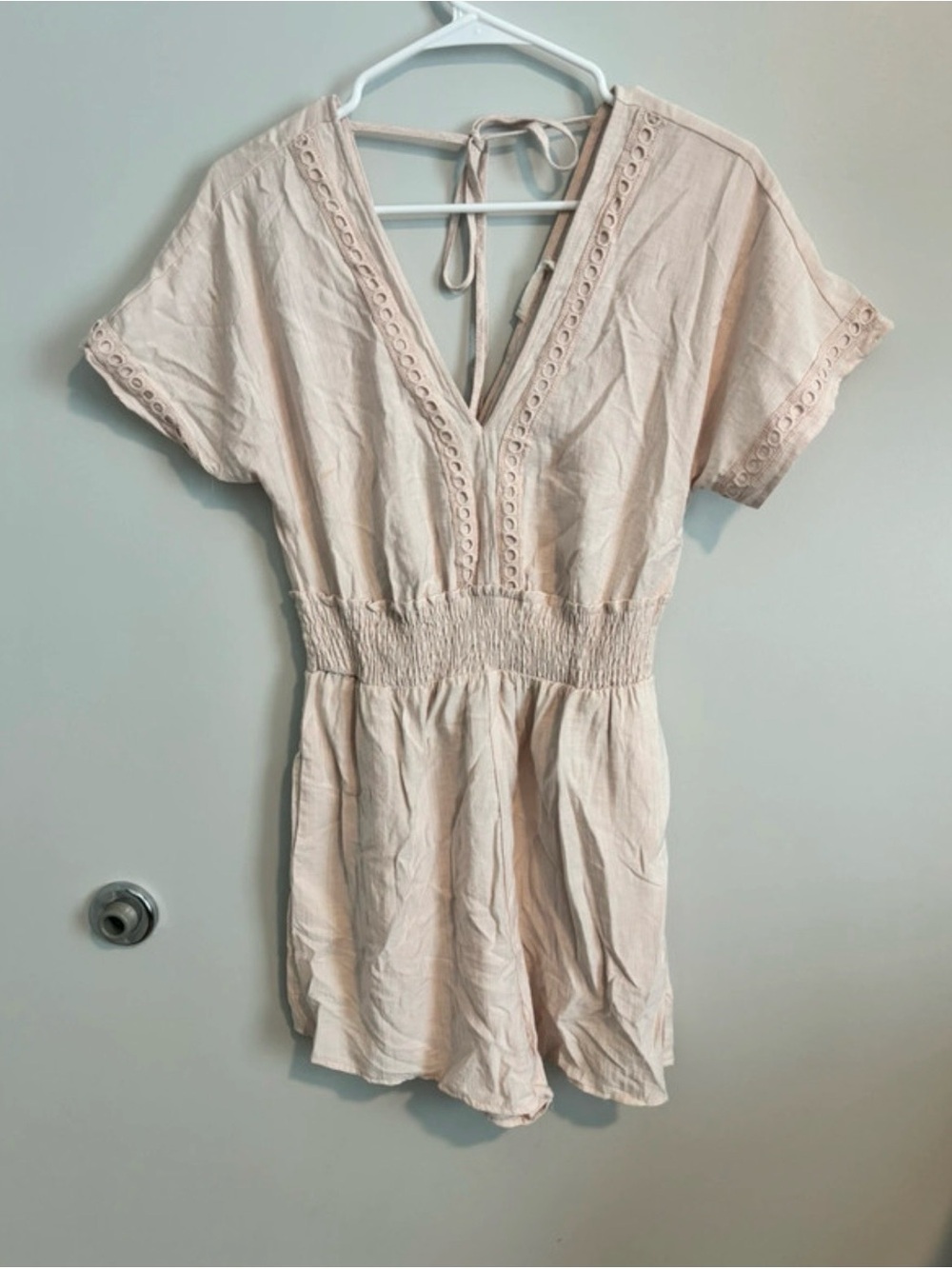 Lush Pale Pink V‑Neck Romper Bodysuit